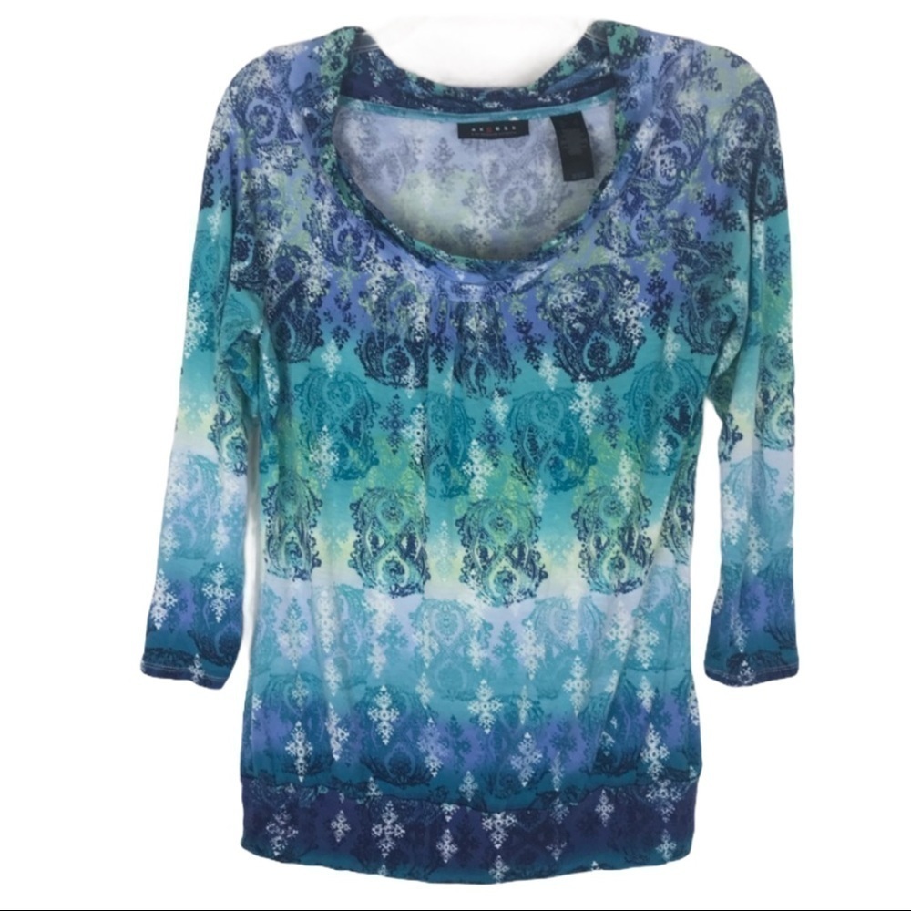Axcess by Liz Claiborne Top Size S Paisley Blue Green Multi Hombre 3/4 Sleeve